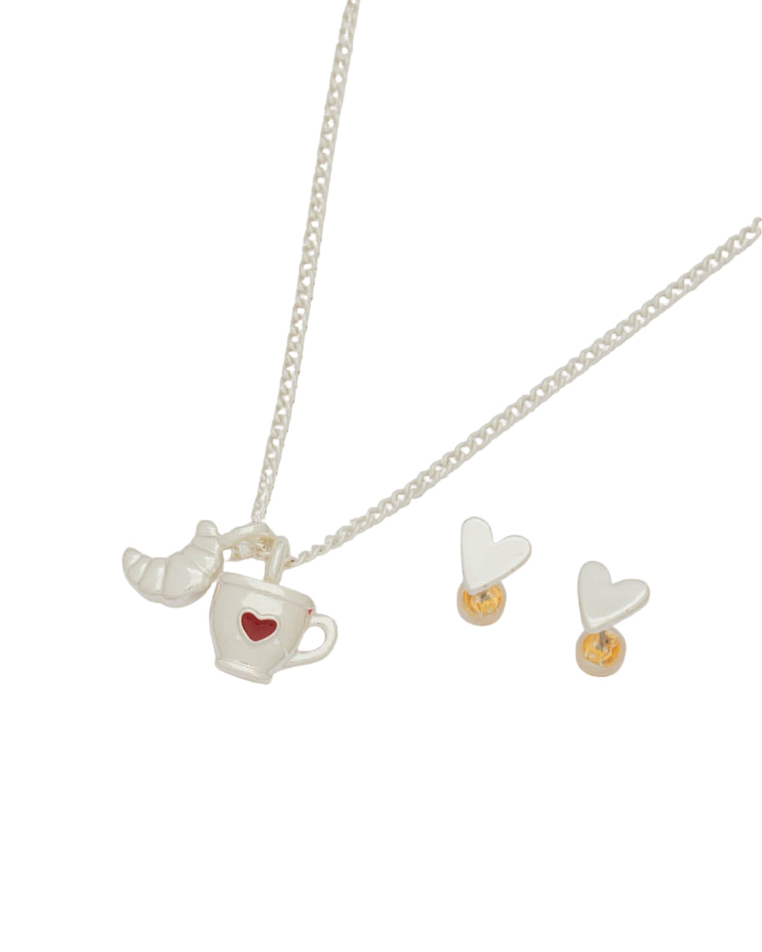 Set Collar Taza Corazón + Aretes Plata