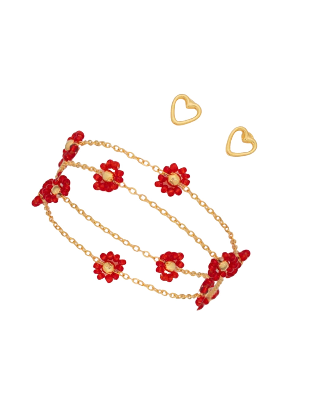 Pulsera Flores Rojas + Aretes